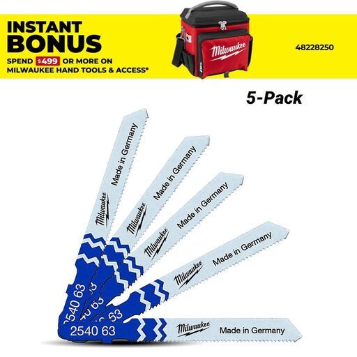 Milwaukee 4932254063 5-Pack 55mm T1118 Metal Jigsaw Blades
