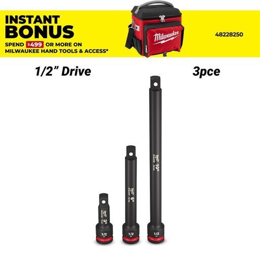 Milwaukee 49666747 3pce SHOCKWAVE 1/2" Drive Impact Socket Extension Set