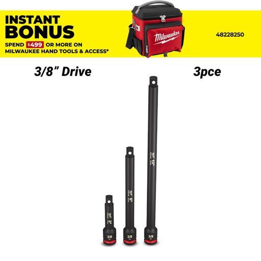 Milwaukee 49666717 3pce SHOCKWAVE 3/8" Drive Impact Socket Extension Set