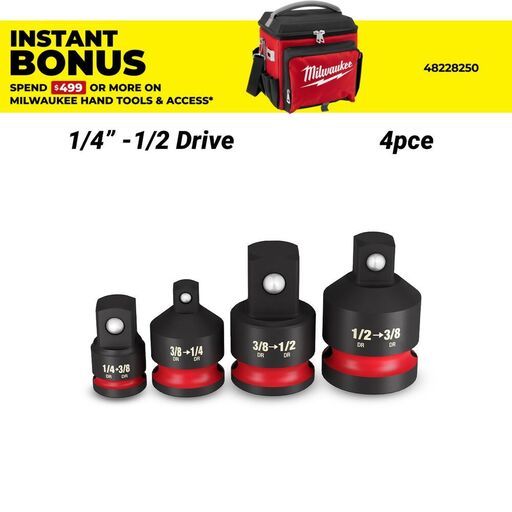 Milwaukee 49666716 4pce SHOCKWAVE 1/4"- 1/2" Drive Adapter Set