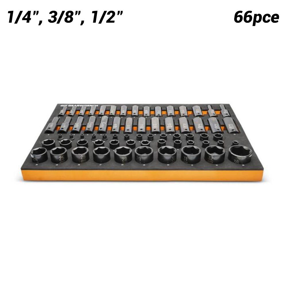GEARWRENCH GWMSISKMM 66pce 1/4", 3/8", 1/2" Drive 6 Point Metric Impact Socket Set in Foam Storage Tray – image 1