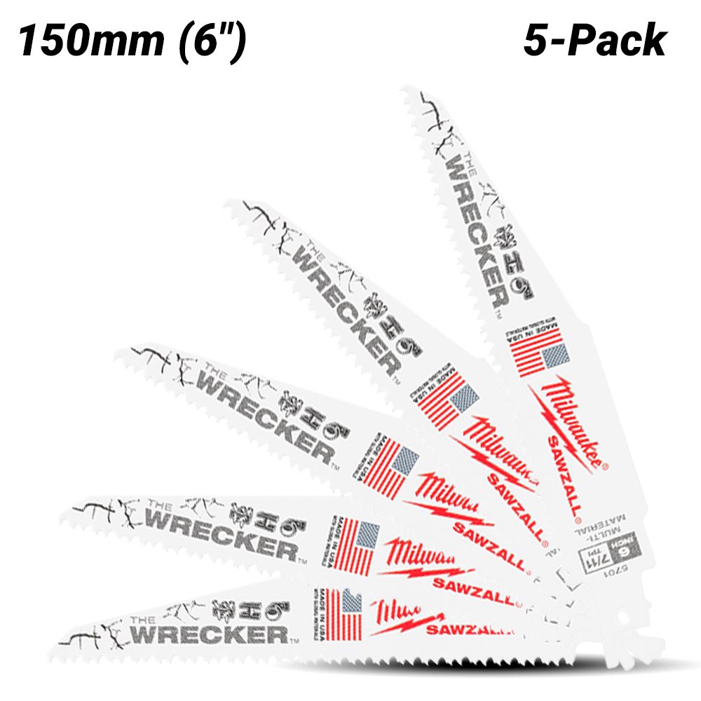 Milwaukee 48475701 (48005701) 5-Pack SAWZALL The Wrecker 150mm (6") Demolition 7/11TPI Blade – image 2