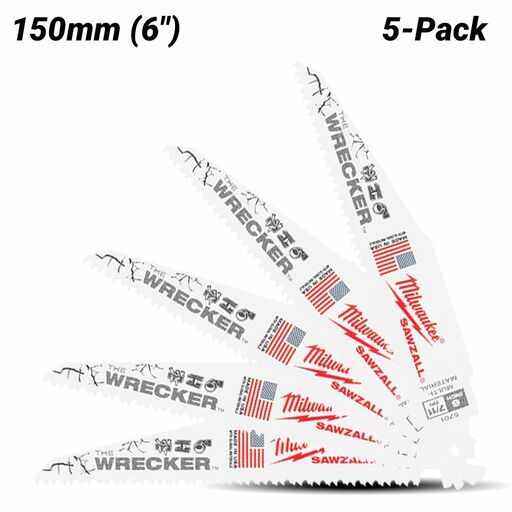 Milwaukee 48475701 (48005701) 5-Pack SAWZALL The Wrecker 150mm (6") Demolition 7/11TPI Blade – image 2