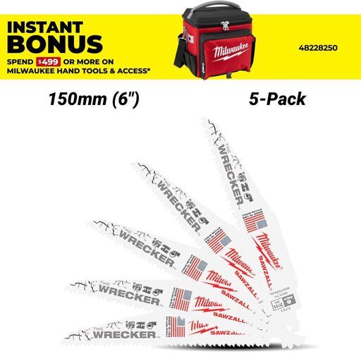 Milwaukee 48475701 (48005701) 5-Pack SAWZALL The Wrecker 150mm (6") Demolition 7/11TPI Blade