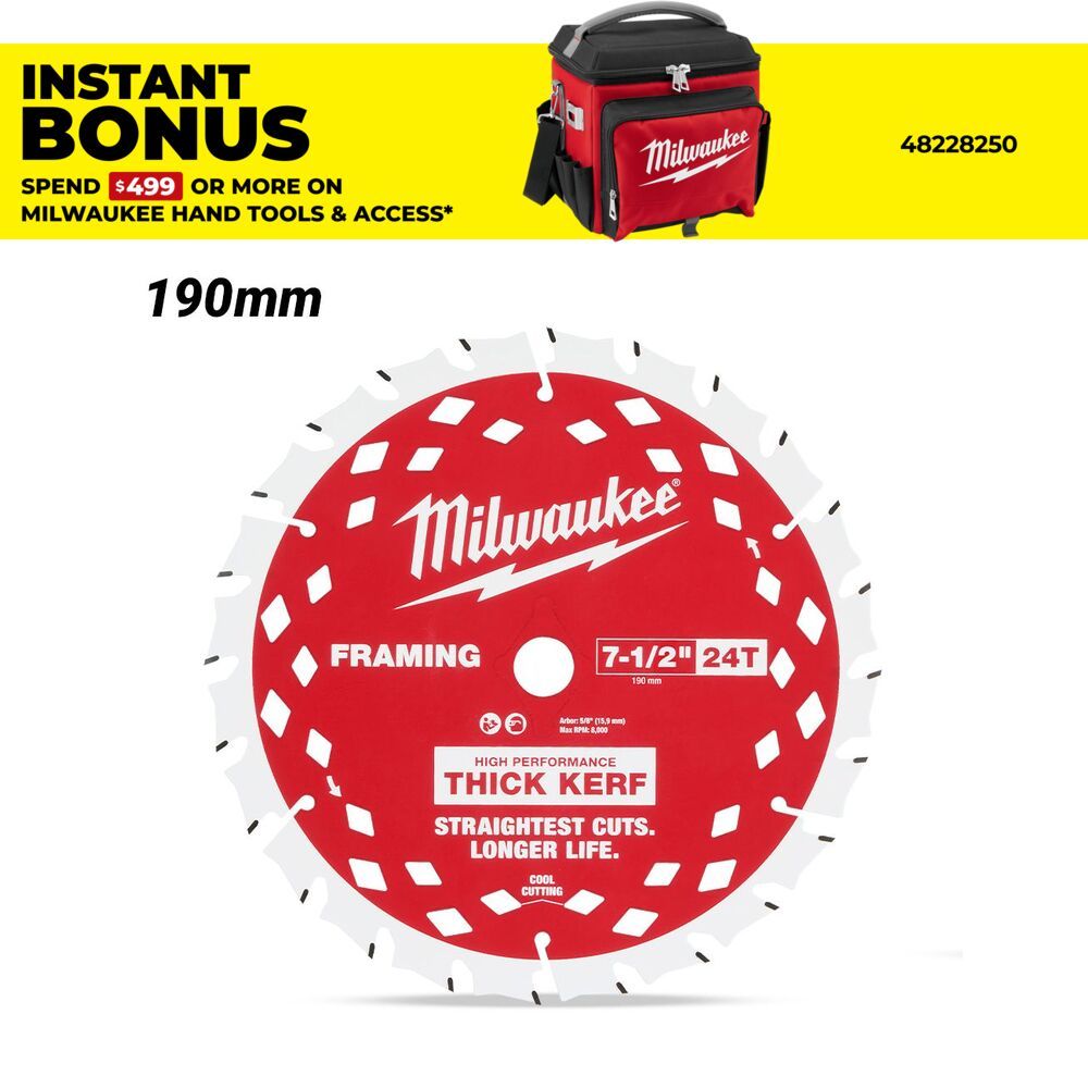 Milwaukee 48400792 190mm (7-1/2") 24T Wood Circular Saw Blade Framing – image 1