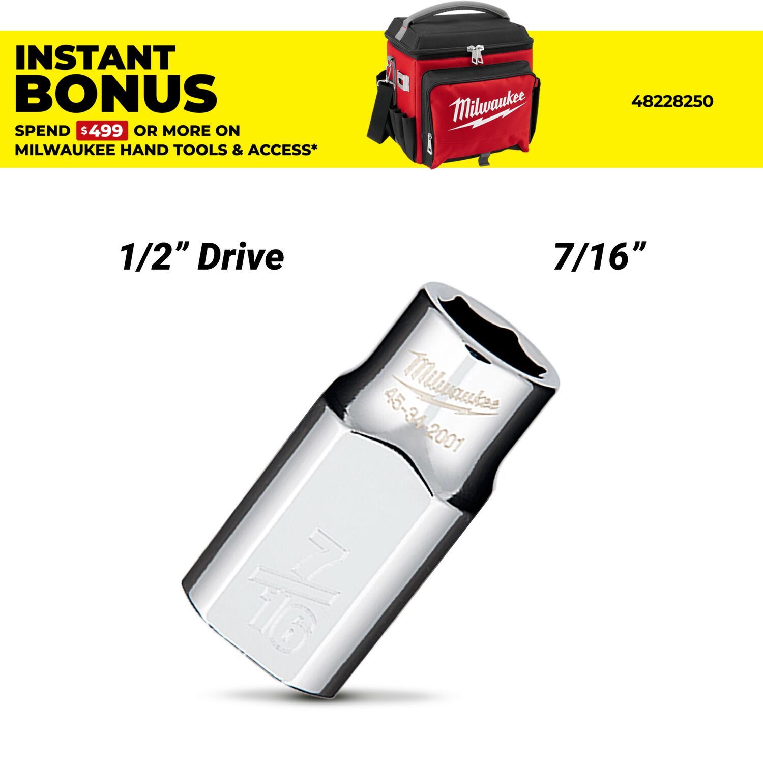 Milwaukee 45342001 1/2" Drive 7/16" SAE Standard 6 Point Socket – image 1