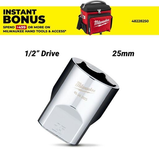 Milwaukee 45342025 1/2" Drive 25mm Metric Standard 6 Point Socket
