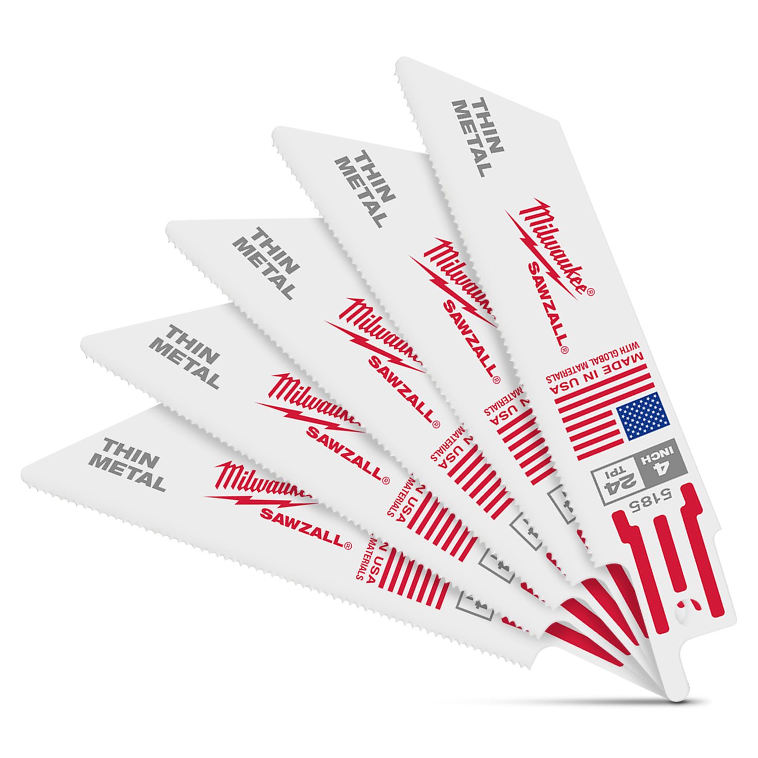 Milwaukee 48475185 (48005185) 5-Pack 100mm 3-15/16" 24TPI SAWZALL Thin Kerf Metal Blade – image 2