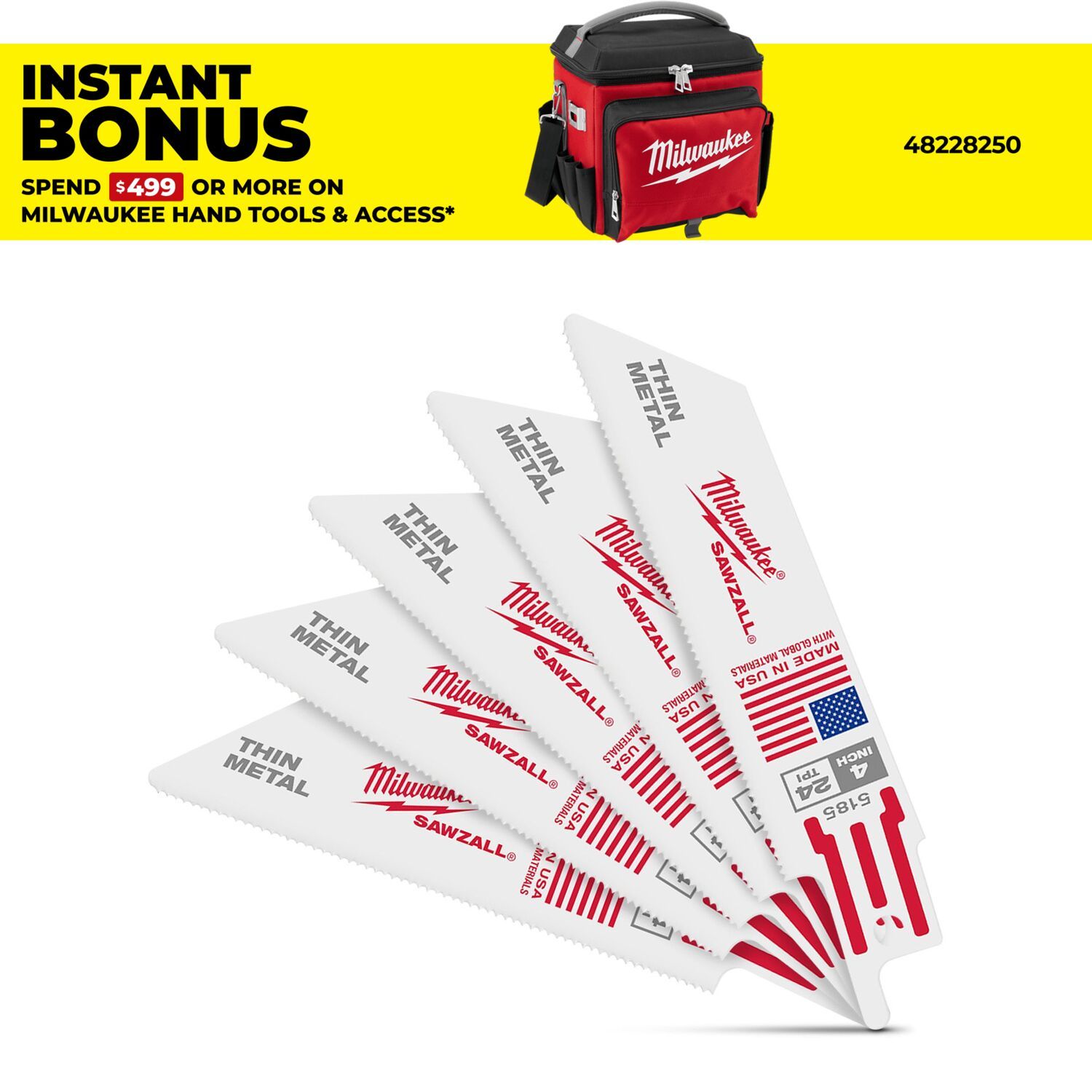Milwaukee 48475185 (48005185) 5-Pack 100mm 3-15/16" 24TPI SAWZALL Thin Kerf Metal Blade – image 1