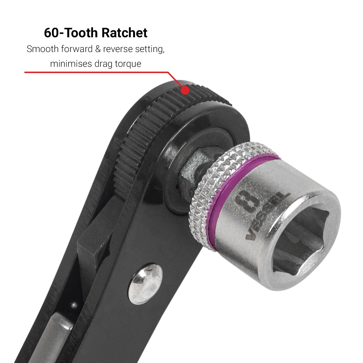 Vessel TD-26 Ultra Thin Fine Mini Ratchet Screwdriver Straight With 4 Sockets Included – image 4