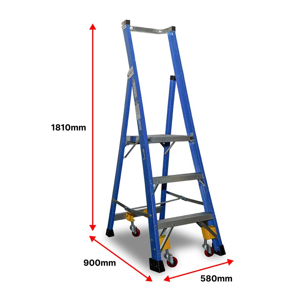 Climbrite CSTEP3 0.9m 3 Step FibreGlass Platform Ladder on Wheels