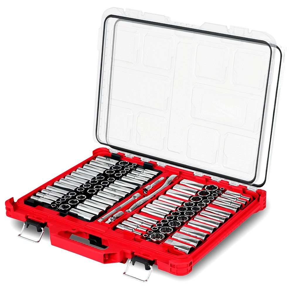 Milwaukee 48229285 98pce 3/8" Drive 6 Point & 12 Point SAE & Metric Ratchet Socket Set in PACKOUT – image 2