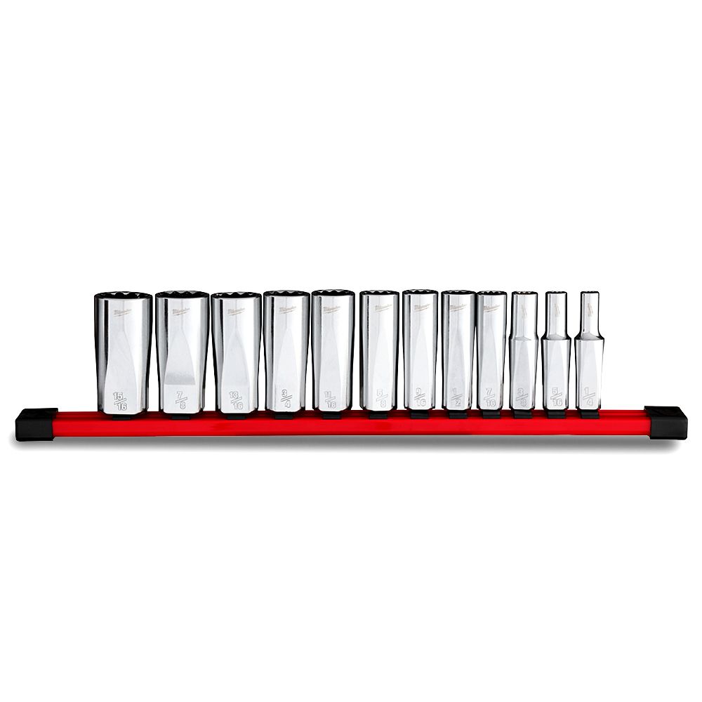 Milwaukee 48229421 12pce 3/8" Drive Deep 12 Point SAE Socket Set