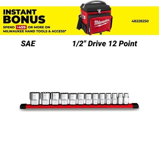 Milwaukee 48229422 13pce 1/2" Drive 12 Point SAE Socket Set