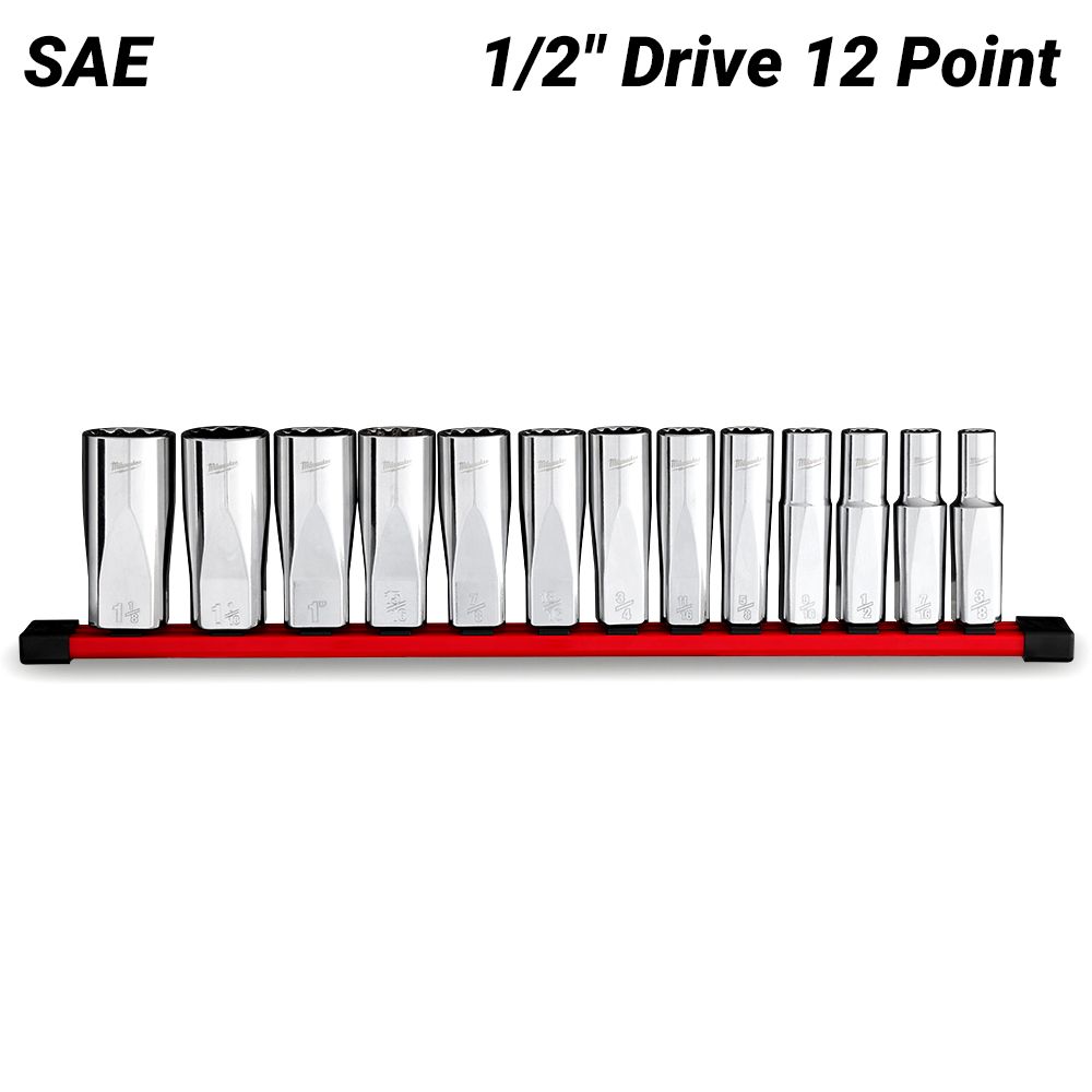 Milwaukee 48229424 13pce 1/2" Drive 12 Point Deep SAE Socket Set – image 2