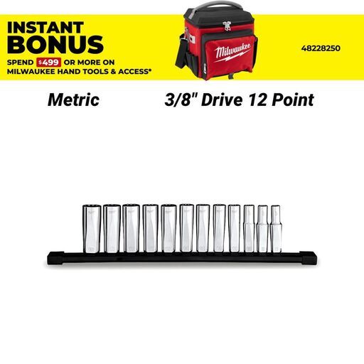 Milwaukee 48229521 12pce 3/8" Drive 12 Point Deep Metric Socket Set