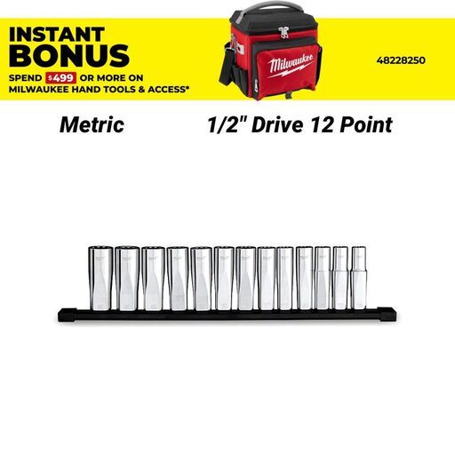 Milwaukee 48229524 13pce 1/2" Drive 12 Point Deep Metric Socket Set