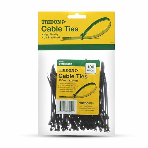Tridon CT103BKCD 100mm X 3mm Cable Tie Black Hang Card PK100 – image 2