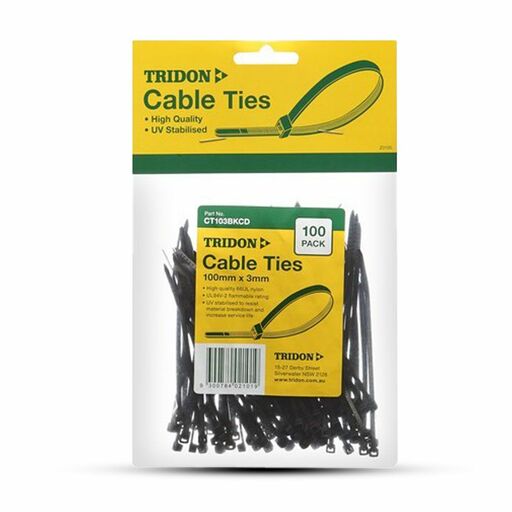 Tridon CT255BKCD 250mm x 5mm Cable Tie Black Hang Card PK100 – image 2