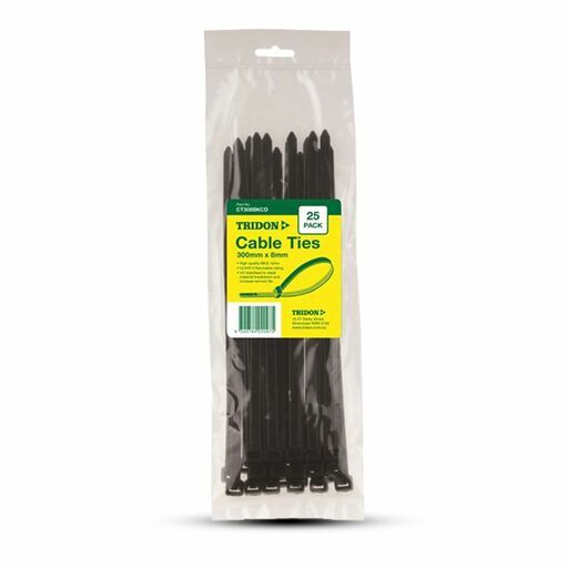 Tridon CT308BKCD 300mm x 8mm Cable Tie Black PK25 – image 2