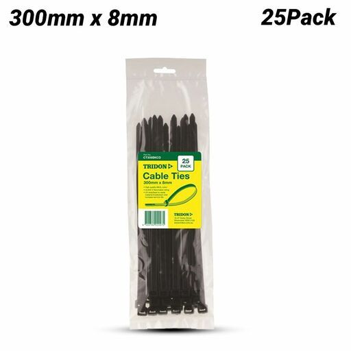 Tridon CT308BKCD 300mm x 8mm Cable Tie Black PK25