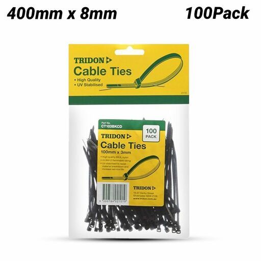 Tridon CT408BKCD-100 400mm x 8mm Cable Tie Black PK100