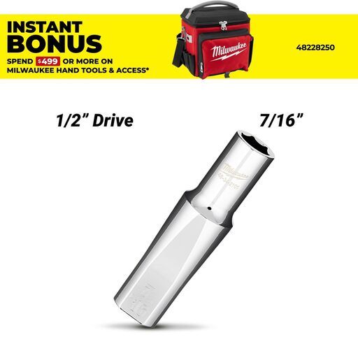 Milwaukee 45342101 1/2" Drive 7/16" SAE Deep 6 Point Socket