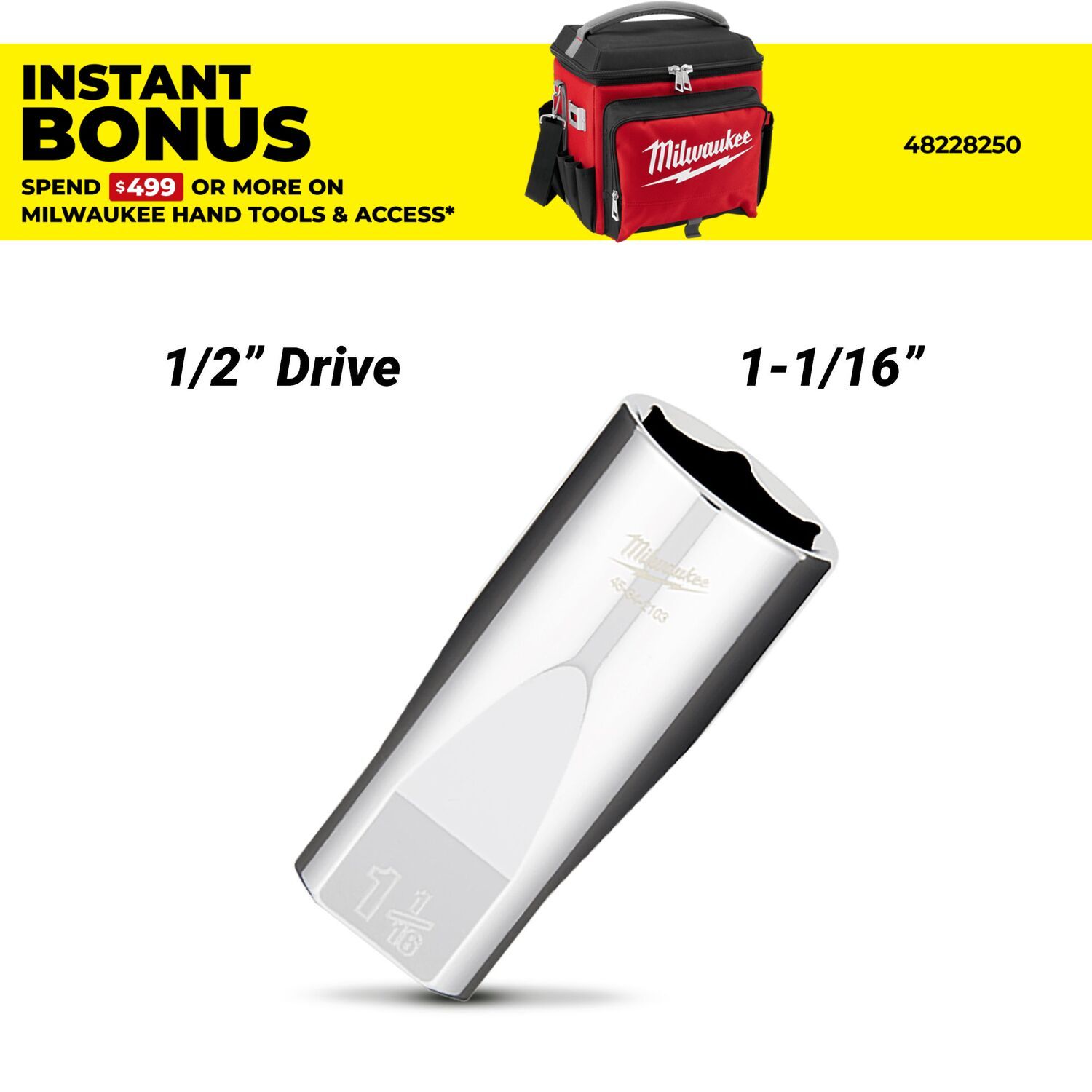Milwaukee 45342103 1/2" Drive 1-1/16" SAE Deep 6 Point Socket – image 1