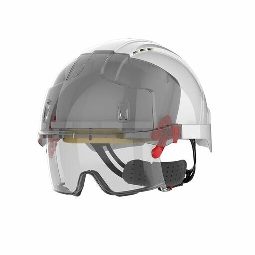 JSP Safety AMB170-005-FAN EVO Vista Lens Vented White/Smoke Helmet - Wheel Ratchet - Clear Lens