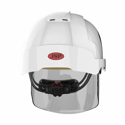 JSP Safety AMD170-005-FAN EVO Vista Shield Vented White/Smoke Helmet - Wheel Ratchet - Clear Visor – image 4