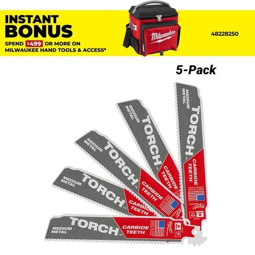 Milwaukee 48475712 (48005712) 5-Pack SAWZALL The Torch Metal Demolition 150mm (6") 10TPI Blade