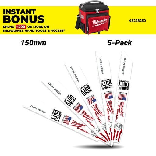 Milwaukee 48475186 (48005186) 5-Pack SAWZALL Thin Kerf 150mm (6") 24TPI Blade