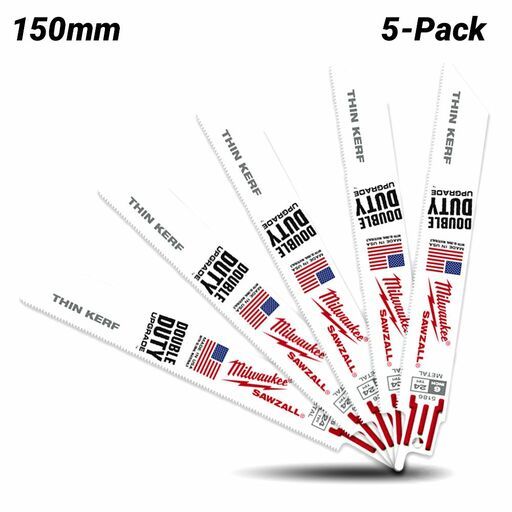 Milwaukee 48475186 (48005186) 5-Pack SAWZALL Thin Kerf 150mm (6") 24TPI Blade – image 2
