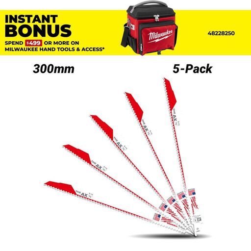 Milwaukee 48475027 (48005027) 5-Pack SAWZALL The AX 300mm (12") 5TPI Blade