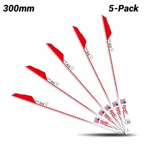 Milwaukee 48475027 (48005027) 5-Pack SAWZALL The AX 300mm (12") 5TPI Blade – image 2