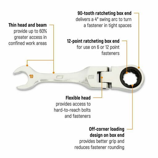 GEARWRENCH 86870 10pce 90-Tooth 12 Point Metric Stubby Flex Ratcheting Combination Wrench Set – image 3