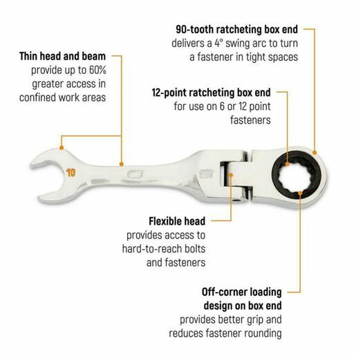 GEARWRENCH 86878 7pce 90-Tooth 12 Point SAE Stubby Flex Ratcheting Combination Wrench Set – image 3