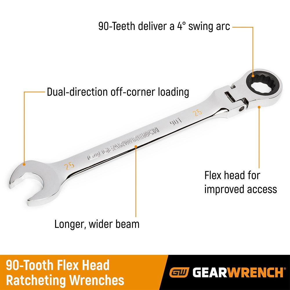 GEARWRENCH 86728 16pce 90-Tooth 12 Point Flex Head Ratcheting Combination Metric Wrench Set – image 5