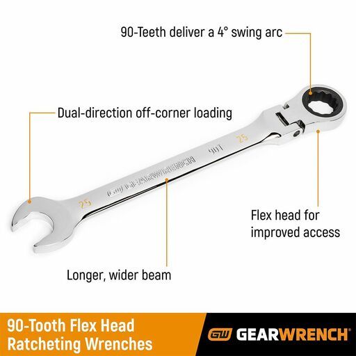 GEARWRENCH 86728 16pce 90-Tooth 12 Point Flex Head Ratcheting Combination Metric Wrench Set – image 5