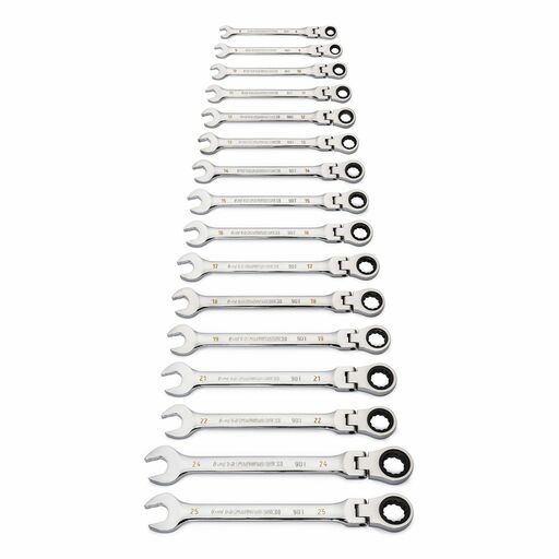 GEARWRENCH 86728 16pce 90-Tooth 12 Point Flex Head Ratcheting Combination Metric Wrench Set – image 3