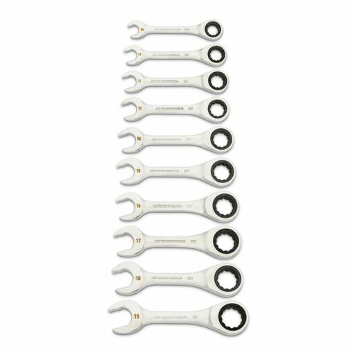 GEARWRENCH 86850 10pce 90-Tooth 12 Point Metric Stubby Ratcheting Combination Wrench Set