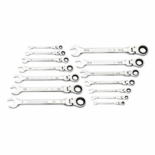 GEARWRENCH 86759 14pce 90-Tooth 12 Point Flex Head Ratcheting Combination SAE Wrench Set