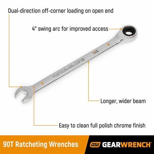 GEARWRENCH 86958 10pce 90-Tooth 12 Point SAE Combination Ratcheting Wrench Set – image 5
