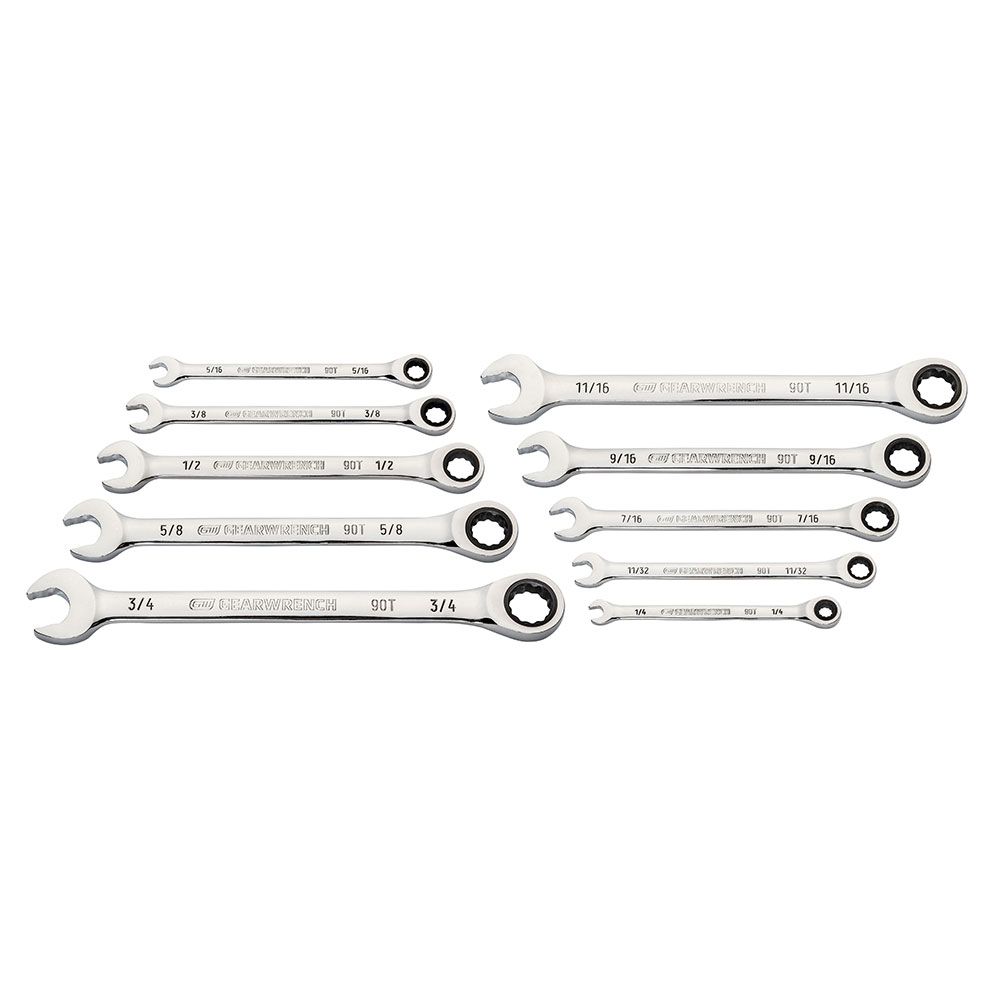 GEARWRENCH 86958 10pce 90-Tooth 12 Point SAE Combination Ratcheting Wrench Set – image 1