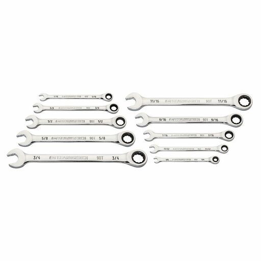GEARWRENCH 86958 10pce 90-Tooth 12 Point SAE Combination Ratcheting Wrench Set