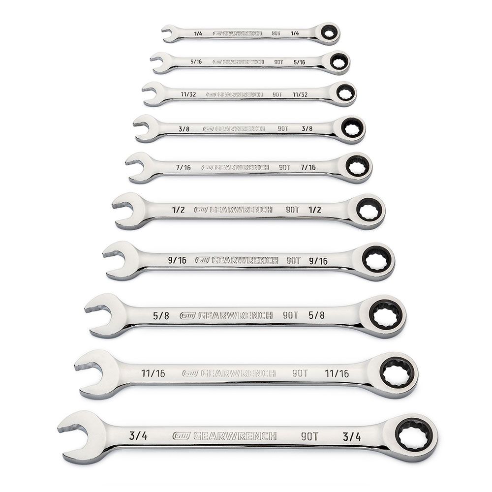 GEARWRENCH 86958 10pce 90-Tooth 12 Point SAE Combination Ratcheting Wrench Set – image 2