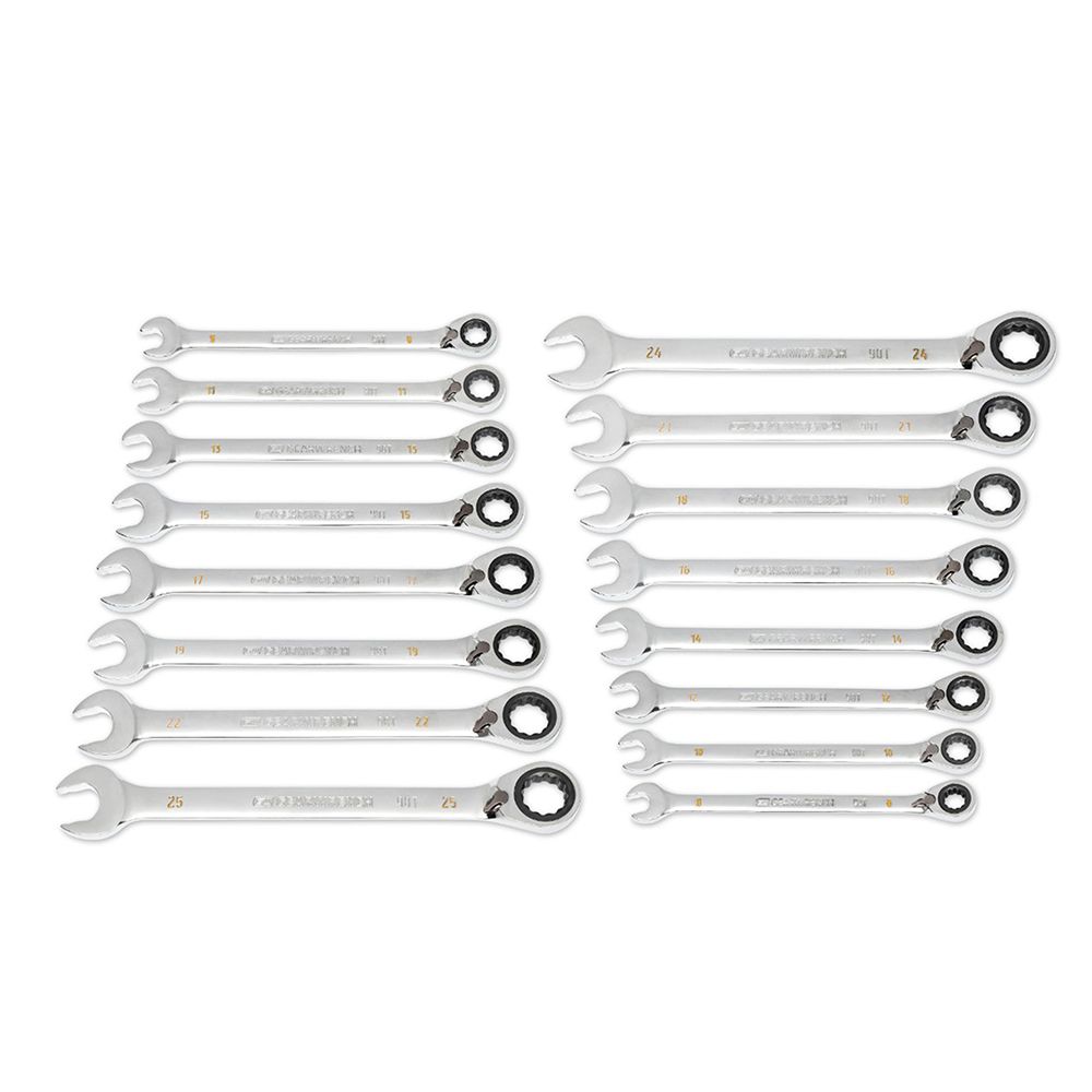 GEARWRENCH 86629R 16pce 90-Tooth 12 Point Metric Reversible Ratcheting Wrench Set with Wrench Roll – image 1
