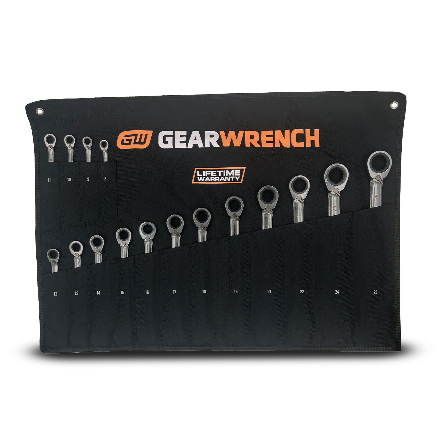 GEARWRENCH 86629R 16pce 90-Tooth 12 Point Metric Reversible Ratcheting Wrench Set with Wrench Roll – image 2