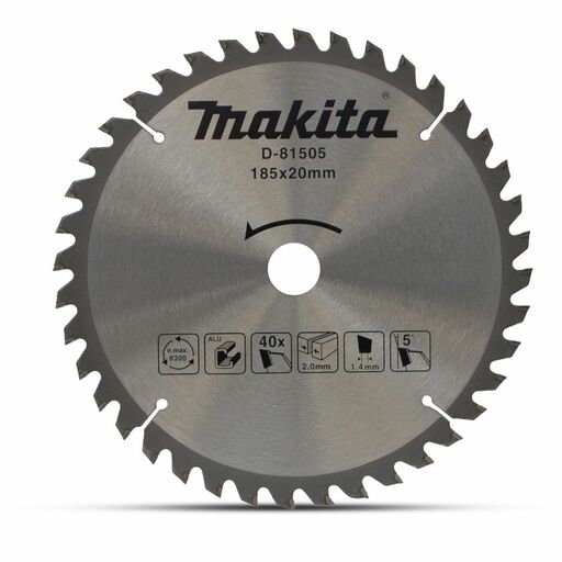 Makita D-81505 185mm x 20 x 40T TCT Saw Blade - Aluminium – image 2