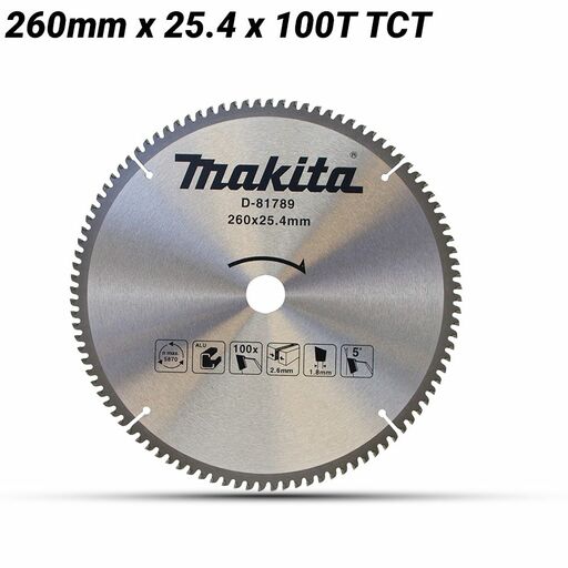 Makita D-81789 260mm x 25.4 x 100T TCT Saw Blade - Aluminium